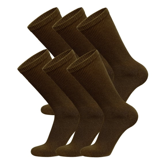 6 Pairs of Diabetic Cotton Neuropathy Crew Socks (Brown, Sock Size 10-13, Fits US Men's Shoe Size 10-11.5)
