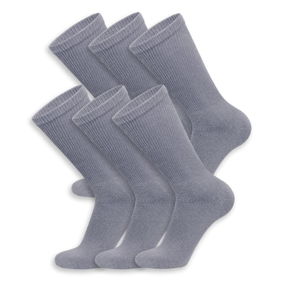 6 Pairs of Diabetic Cotton Neuropathy Crew Socks (Gray, Sock Size 10-13, Fits US Men's Shoe Size 10-11.5)