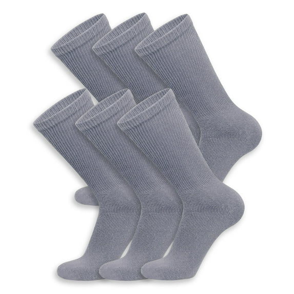 6 Pairs of Diabetic Cotton Neuropathy Crew Socks (Gray, Sock Size 9-11, Fits US Men's Shoe Size 8-9.5)