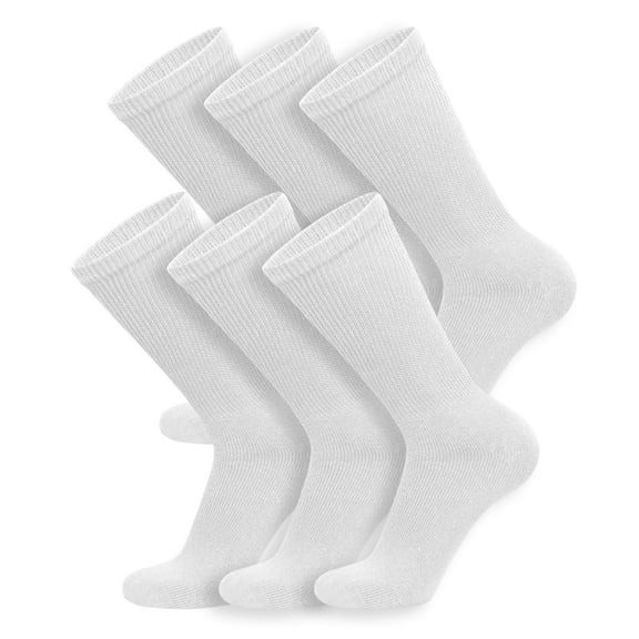 6 Pairs of Diabetic Cotton Neuropathy Crew Socks (White, Sock Size 10-13, Fits US Men's Shoe Size 10-11.5)