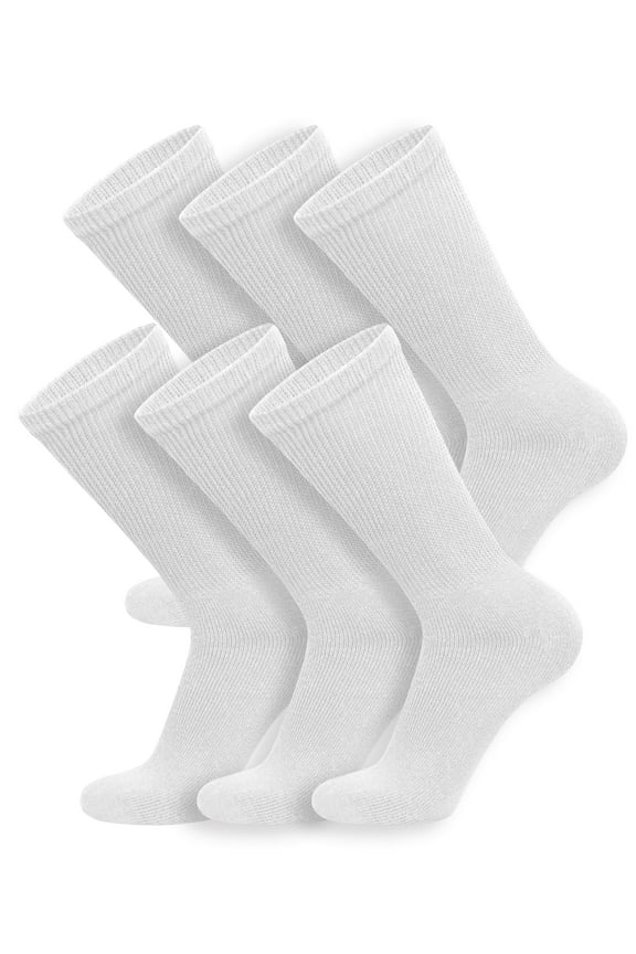 6 Pairs of Diabetic Cotton Neuropathy Crew Socks (White, Sock Size 10-13, Fits US Men's Shoe Size 10-11.5)