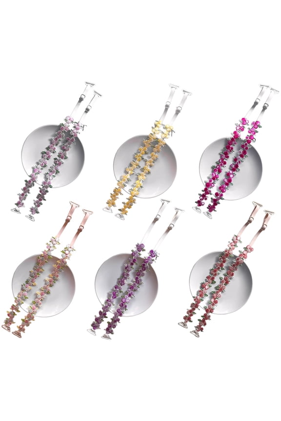 6 Pairs of Floral Bra Straps, 15 in / 38 cm Decorative Flower Lace Strap Replacement, Women's Bra Straps with Shoulder Strap Hooks