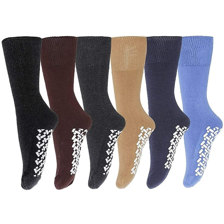 6 Pairs of Mens Non Skid Slip Medical Socks Cotton With Rubber Gripper Bottom Assorted Colors Size 10 13