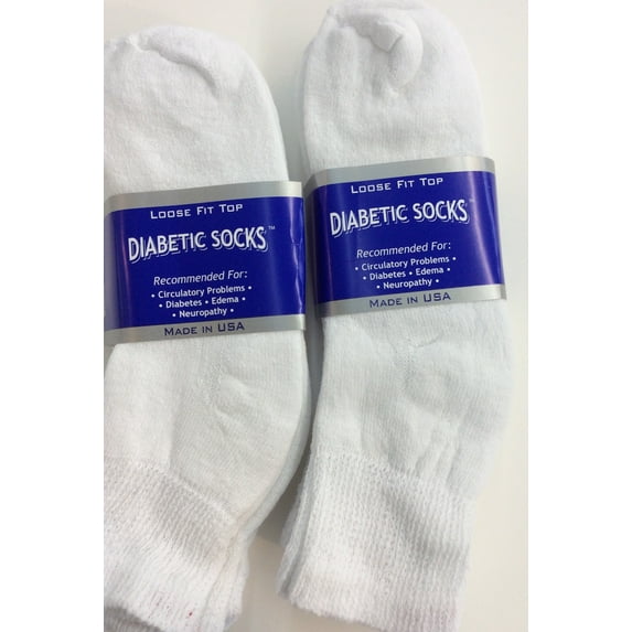 6 Pairs of Mens White Diabetic Ankle Socks 10-13 Size Made in USA