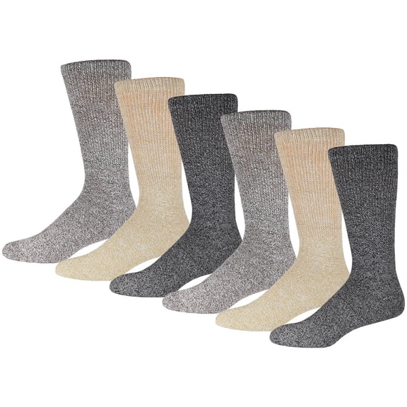 6 Pairs of Merino Wool Diabetic Thermal Socks, Assorted, Shoe Size US Men 9.5-12/Women 10-13
