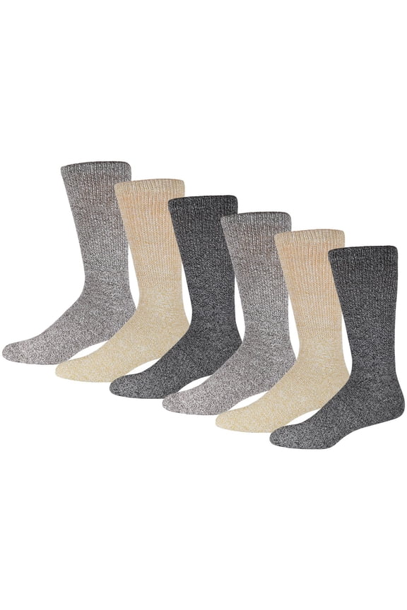 6 Pairs of Merino Wool Diabetic Thermal Socks, Assorted, Shoe Size US Men 9.5-12/Women 10-13
