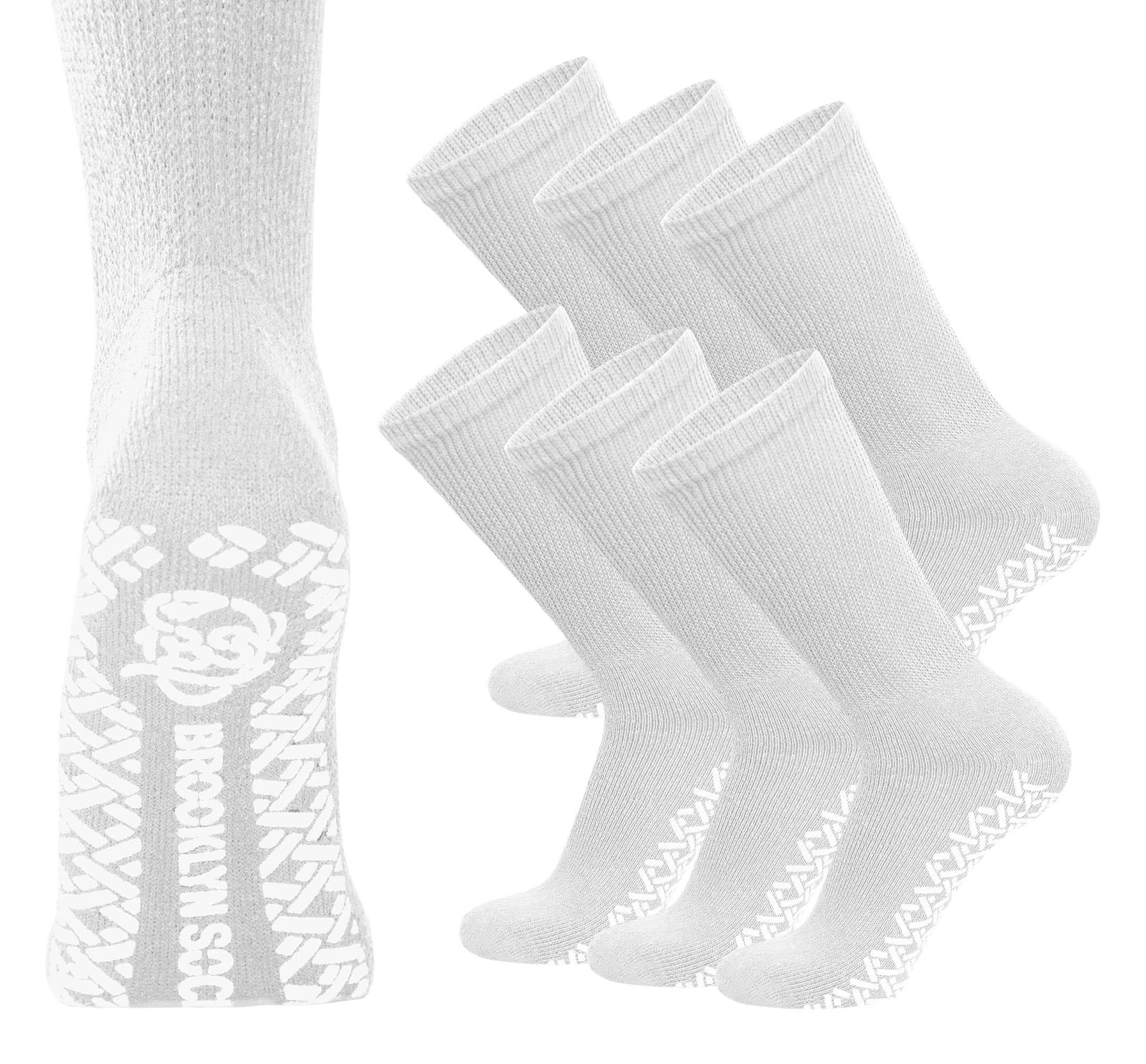 6 Pairs of NonSkid Diabetic Cotton Crew Socks with Non Binding Top (White, Sock Size 1315