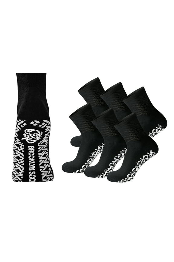 6 Pairs of Non-Skid Diabetic Cotton Quarter Socks with Non Binding Top (Black, Sock Size 10-13)