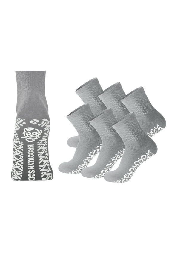 6 Pairs of Non-Skid Diabetic Cotton Quarter Socks with Non Binding Top (Gray, Sock Size 10-13)
