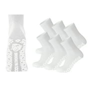 6 Pairs of Non-Skid Diabetic Cotton Quarter Socks with Non Binding Top (White, Sock Size 13-15)
