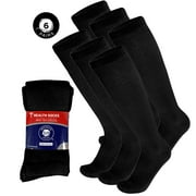 BROOKLYN SOCKS 6 Pairs of Over The Calf Diabetic Knee High Cotton Socks (Black- 6 Pairs, Fit Men's Shoe Size 10-12)