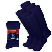 6 Pairs of Over The Calf Diabetic Knee High Cotton Socks (Navy - 6 Pairs, Fit Men's Shoe Size 12-15)