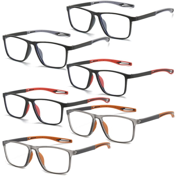 6 Pairs of Oversized Sports Reading Glasses Flexible Square Readers for Women and Men, Personalized Lightweight Presbyopic Glasses HD +1.00