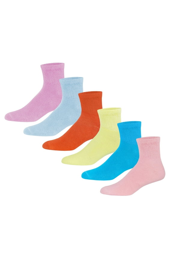 6 Pairs of Premium Women’s Colorful Soft Breathable Cotton Ankle Socks, Non-Binding & Comfort Diabetic Socks (Fits Shoe Size 6-10)