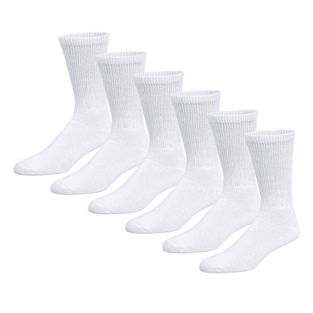 6 Pairs of Premium Women’s White Soft Breathable Cotton Crew Socks, Non-Binding & Comfort Diabetic Socks (Fits Shoe Size 6-11)