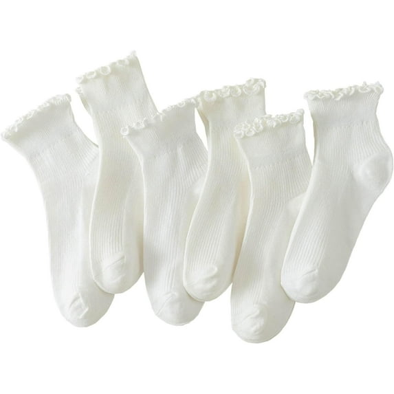 6 Pairs of Ruffle Socks Women, Cute Ruffle Ankle Socks