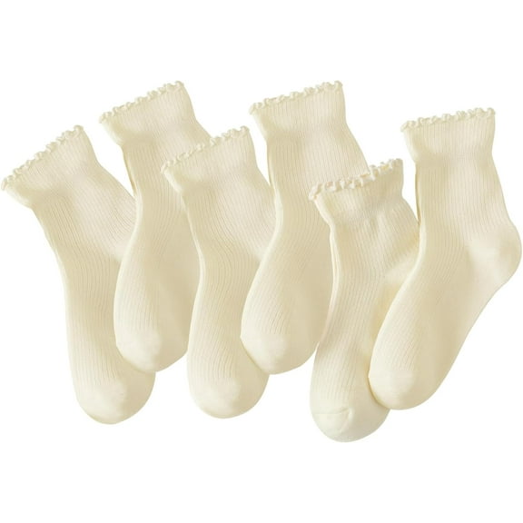 6 Pairs of Ruffle Socks Women, Ruffle Turn-Cuff Casual Cute Girl Ruffle Socks Breathable Cool Ruffle Ankle Socks