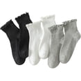 thumbnail image 1 of 6 Pairs of Ruffle Socks Women, Ruffle Turn-Cuff Casual Cute Girl Ruffle Socks Breathable Cool Ruffle Ankle Socks, 1 of 8