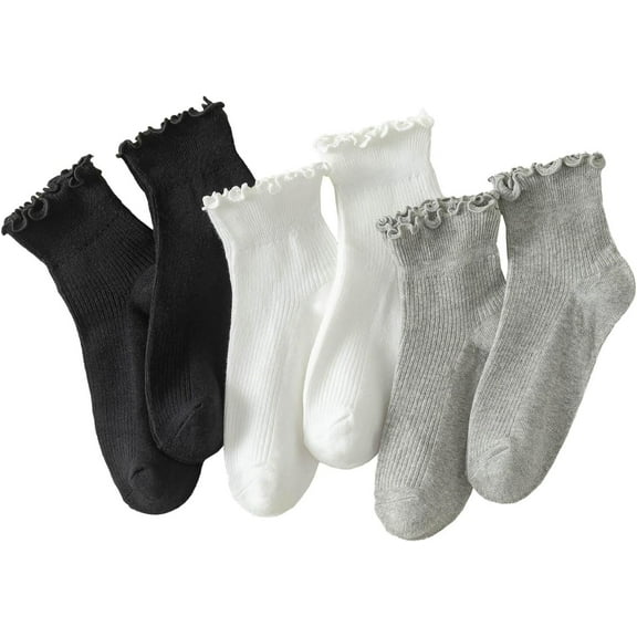 6 Pairs of Ruffle Socks Women, Ruffle Turn-Cuff Casual Cute Girl Ruffle Socks Breathable Cool Ruffle Ankle Socks