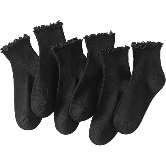 6 Pairs of Ruffle Socks Women, Ruffle Turn-Cuff Casual Cute Girl Ruffle Socks Breathable Cool Ruffle Ankle Socks