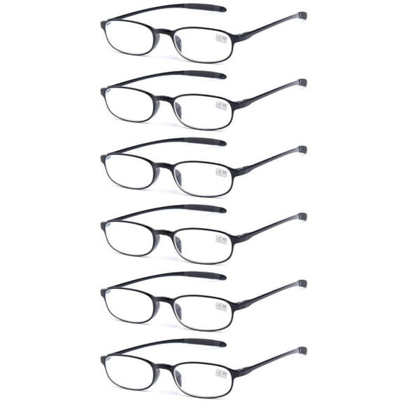 6 Pairs of Small Oval Retro Black Reading Glasses Light Weight Presbyopic Glasses for men and women Ultra-light Flexible Readers TR90 +1.50