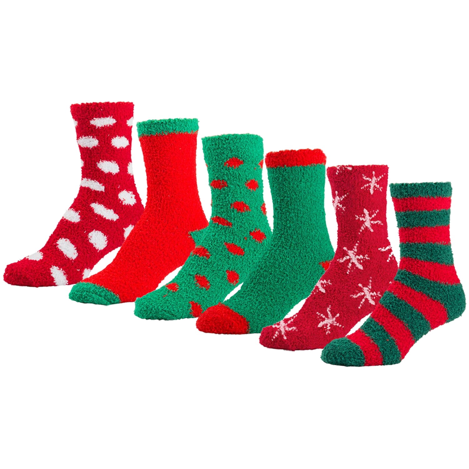 6 Pairs of Women's Christmas Fuzzy Plush Soft Slipper Socks, Fluffy