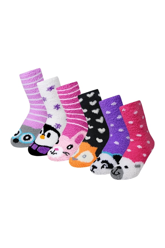 6 Pairs of Women's/Girl's Fuzzy Soft Plush Slipper Socks, Fluffy Winter Warm Cozy Animal Print Socks, Womens Shoe Size 6-11