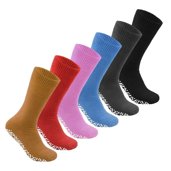 6 Pairs of Womens Non Skid/Slip Medical Socks, Cotton With Rubber Gripper Bottom (Assorted Colors, Size 9-11)