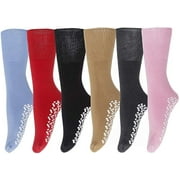 6 Pairs of Womens Non Skid/Slip Medical Socks, Cotton With Rubber Gripper Bottom (Assorted Colors, Size 9-11)