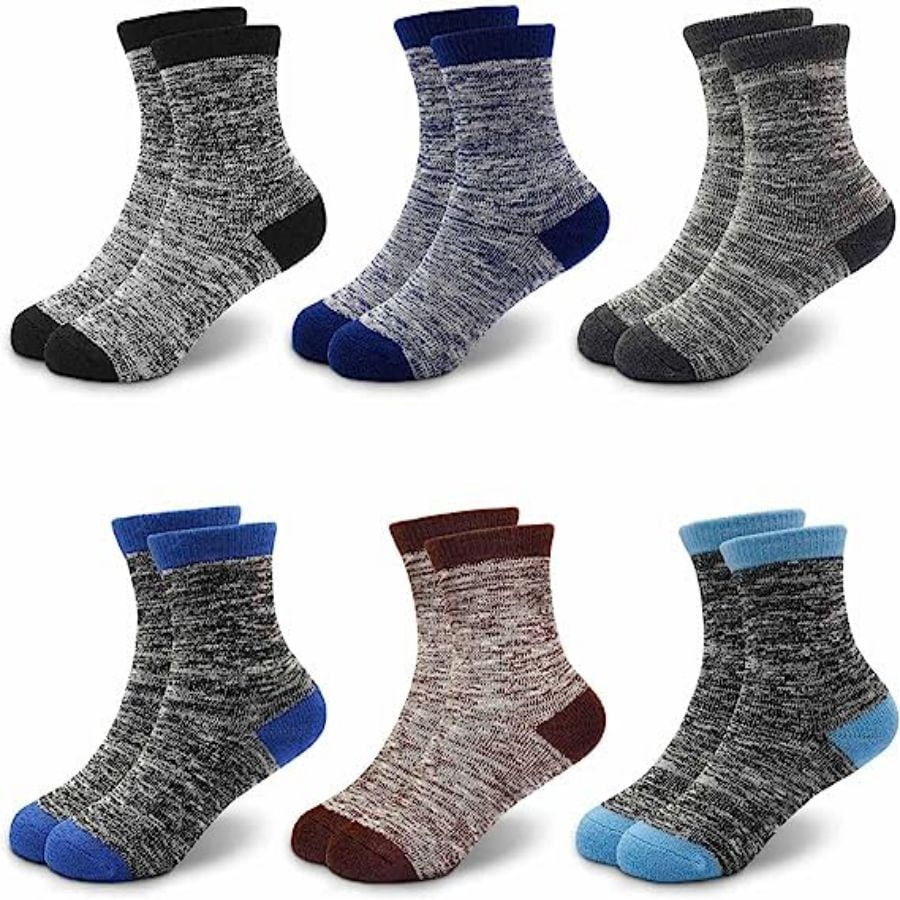 6 PairsBoys Thick Socks Kids Winter Thermal Socks Striped Walking Warm Boot Cosy Hiking socks for 3-14 Years Boys Girls Toddlers multi 5-7Years