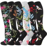 6 PairsCompression Socks for Women & Men Circulation-Support Knee High Socks 20-30 mmhg-Best for Running,Medical,Nurse,Travel,L/XL