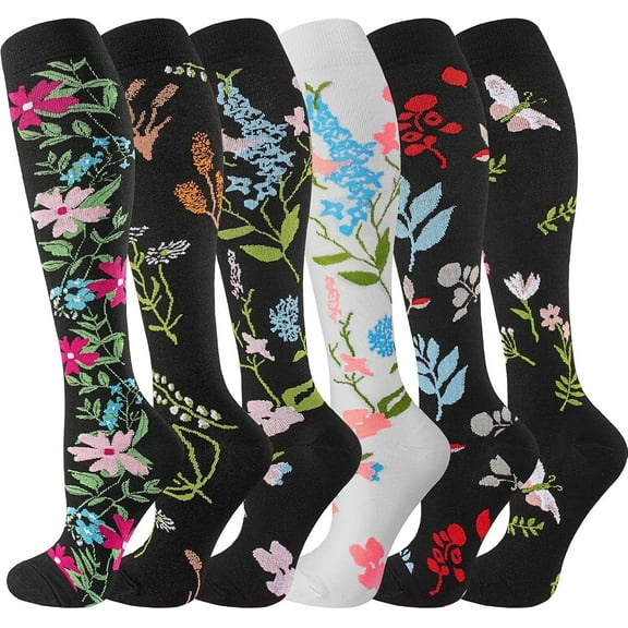 6 Pairs Compression Socks for Women & Men Circulation-Support Knee High Socks 20-30 mmhg for Nursing,Athletic, Running,Travel(S/M)
