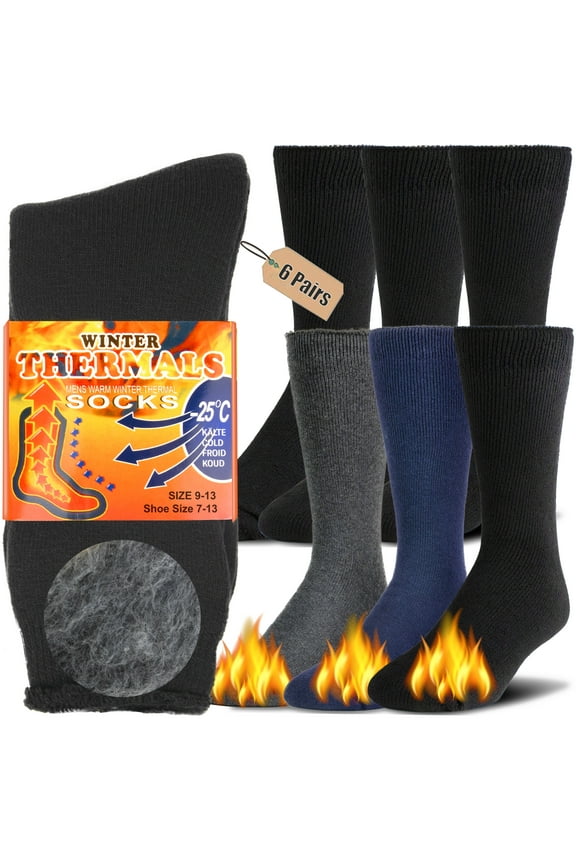 6 PairsMen's Winter Thermal Boot Thick Insulated Heated Socks For Cold Weather Outdoor Activities