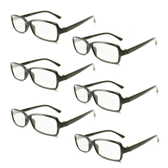 6 PairsNewbee Fashion - "Gio" Slim Squared Glitter Finish Comfortable Reading Glasses for Men and Women, +1.75