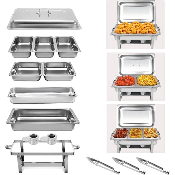 6-Pan Chafing Dishes for Buffet,1+2+3 Stainless Steel Chafers for Buffet with Lids(1 Grid + 2 Grids + 3 Grids),Food Warmer for Parties,Buffet,Events & Weddings