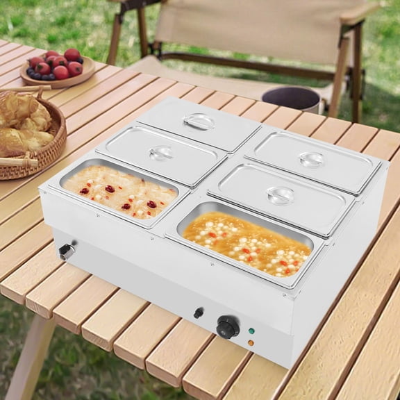 6-Pan Commercial Food Warmer Stainless Steel Electric Soup Warmer Hot Well Bain Marie Food Warmer Restaurant Table Food Steamer