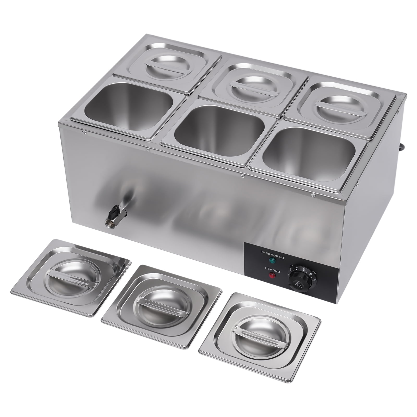 6 Pan Electric Buffet Server Food Warmer, Stainless Steel Commercial