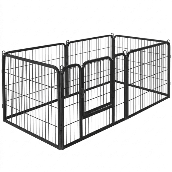 6 Panel 24 Inch Heavy Duty Pet Playpen for Dogs Cats Puppies Rabbits, Portable Exercise Pen Kennel Crate with Door, Indoor Outdoor Use, Black
