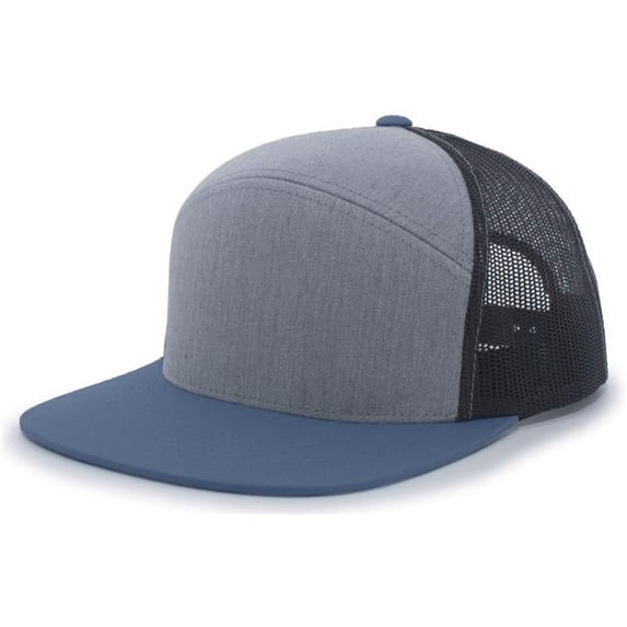 6-Panel Arch Trucker Snapback Cap, Heather Grey & Smoke Blue - One Size