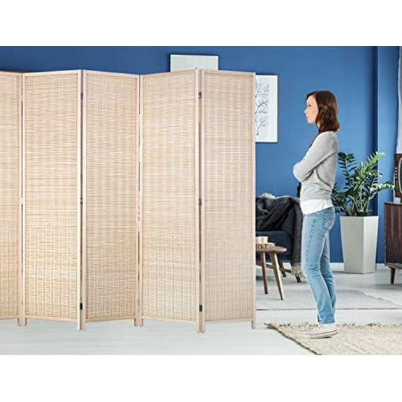 6 Panel Bamboo Room Divider 6 Ft Tall 8.8 Ft Wide Room Dividers and Folding Privacy Screens Privacy Wall Divider Folding Room Partitions and Dividers, Portable and Lightweight Separadores De Cuartos