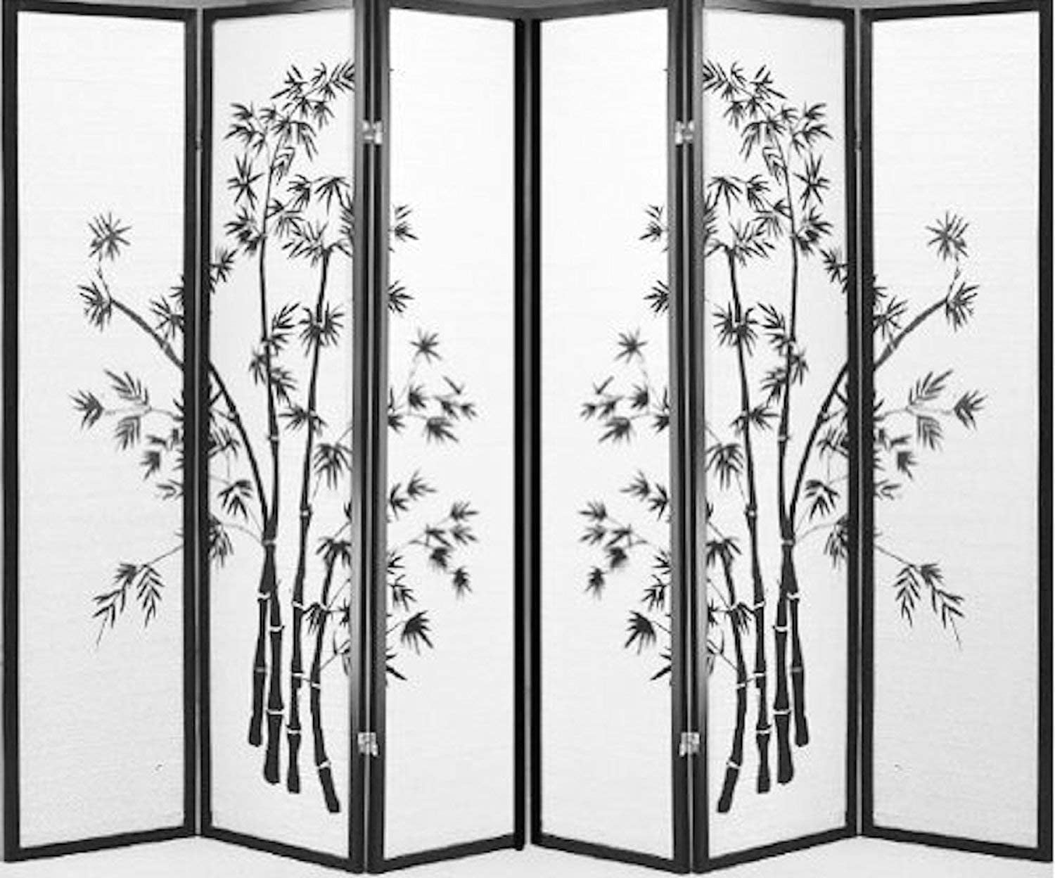 6-Panel Black Bamboo Print Shoji Screen Room Divider