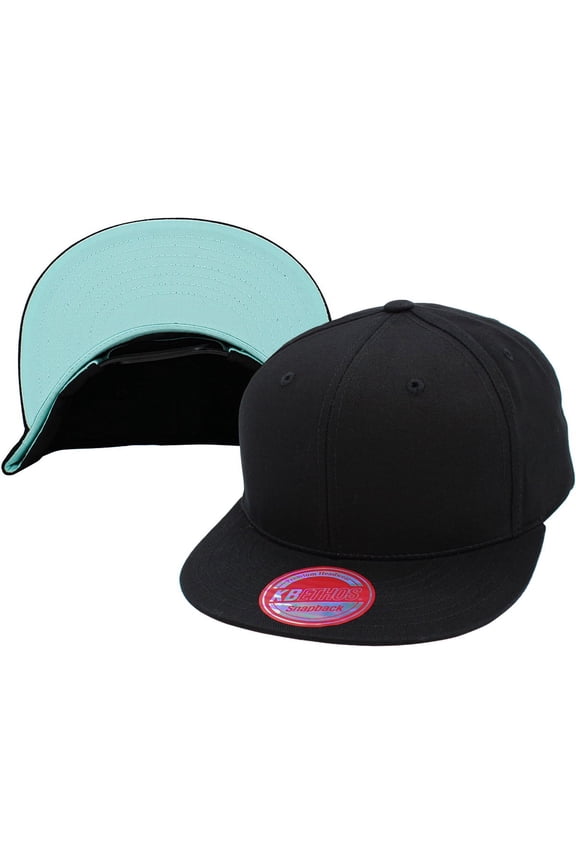 6-Panel Flat Brim Snapback Solid Colored Underbrim Cotton Adjustable Baseball Cap Hat