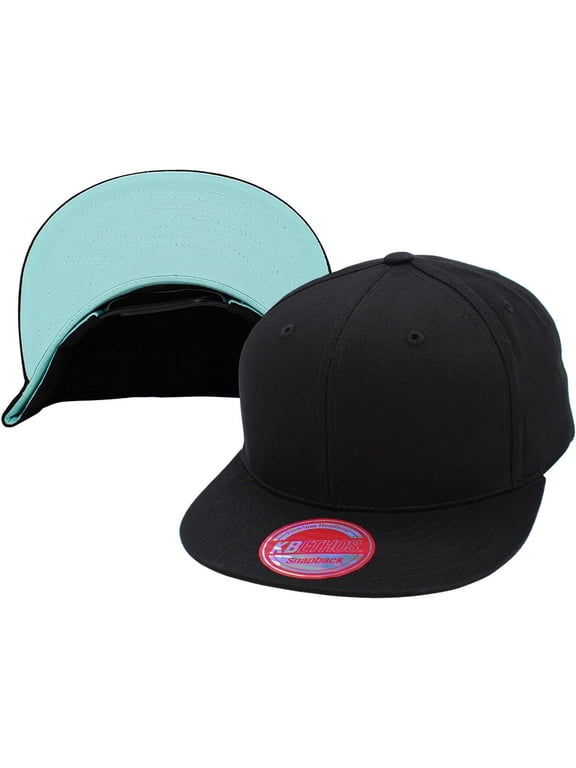 6-Panel Flat Brim Snapback Solid Colored Underbrim Cotton Adjustable Baseball Cap Hat