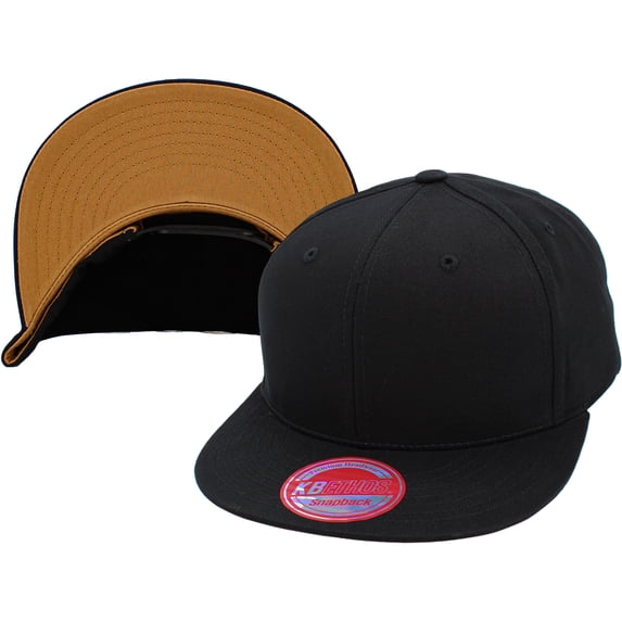 6-Panel Flat Brim Snapback Solid Colored Underbrim Cotton Adjustable Baseball Cap Hat