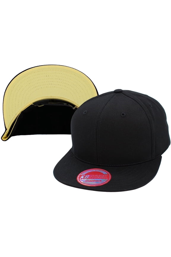 6-Panel Flat Brim Snapback Solid Colored Underbrim Cotton Adjustable Baseball Cap Hat