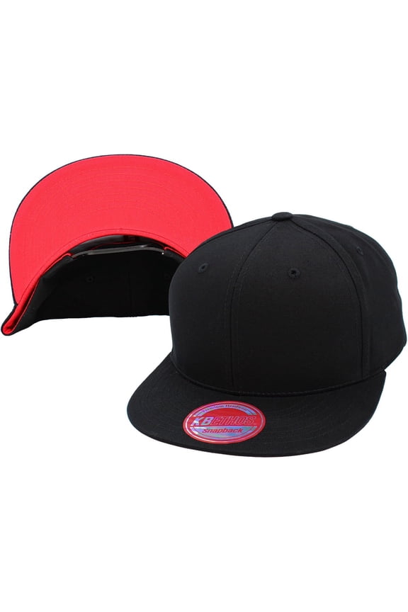 6-Panel Flat Brim Snapback Solid Colored Underbrim Cotton Adjustable Baseball Cap Hat