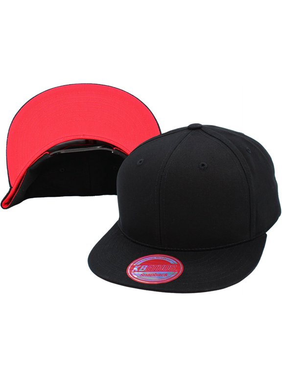 6-Panel Flat Brim Snapback Solid Colored Underbrim Cotton Adjustable Baseball Cap Hat