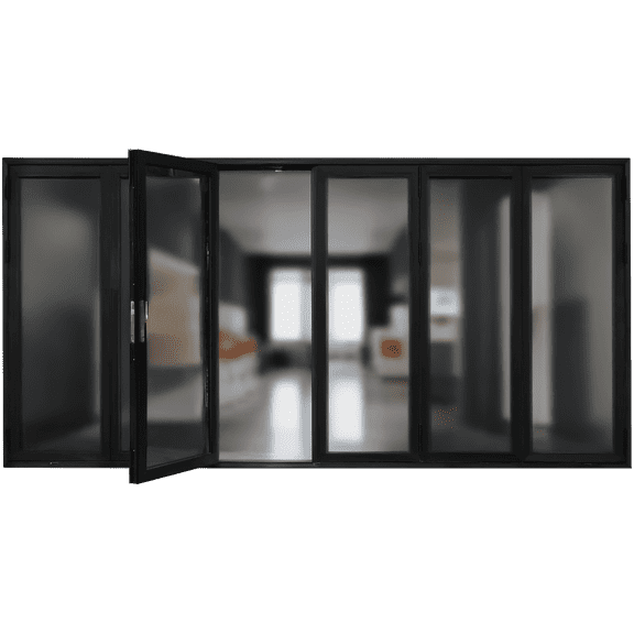 6 Panel, Folded Out, (3R3L) Outswing, Folding Patio Door, Aluminum Folding Door (Black,Both side W192in*H80in)