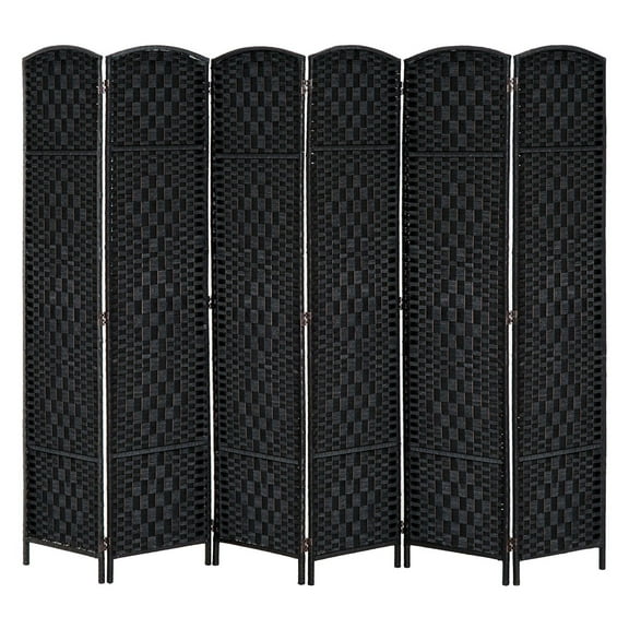 6 Panel Folding 6' Tall Freestanding Extra Wide Wicker Partition Wall Black