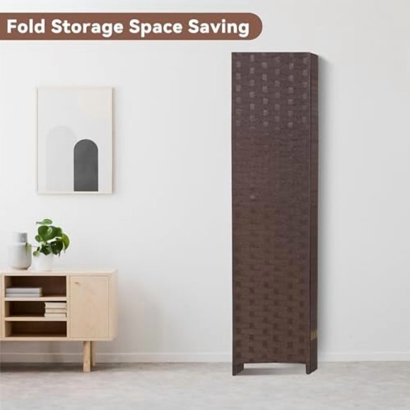6 Panel Folding Portable Partition Screen 71high Room Divider Wood Screen with Bamboo Mesh Woven Design Room Dividers Privacy Screens Dividers for Home Office Restaurant Bedroom,